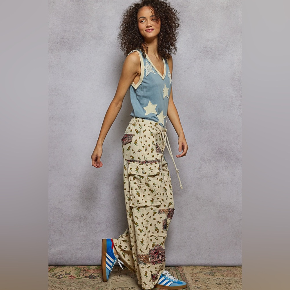 POL Boho Cream Floral Patchwork Wide-Leg Pants - Picture 5 of 5